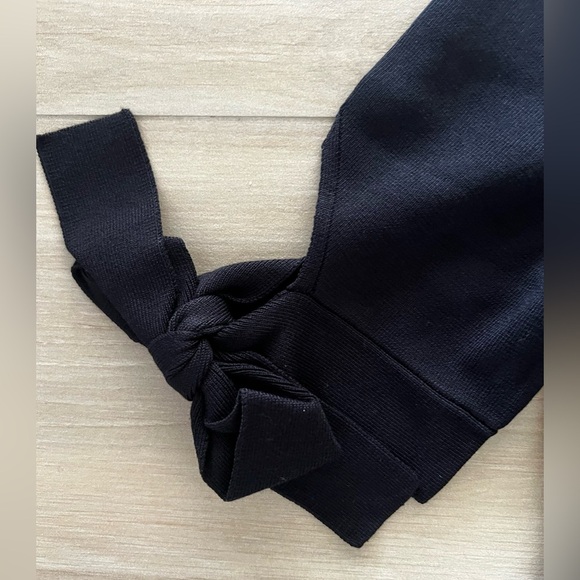 525 America Elegant Black Fit Flare Dress with Bow Sleeve Knit Cocktail Dress - Picture 8 of 9